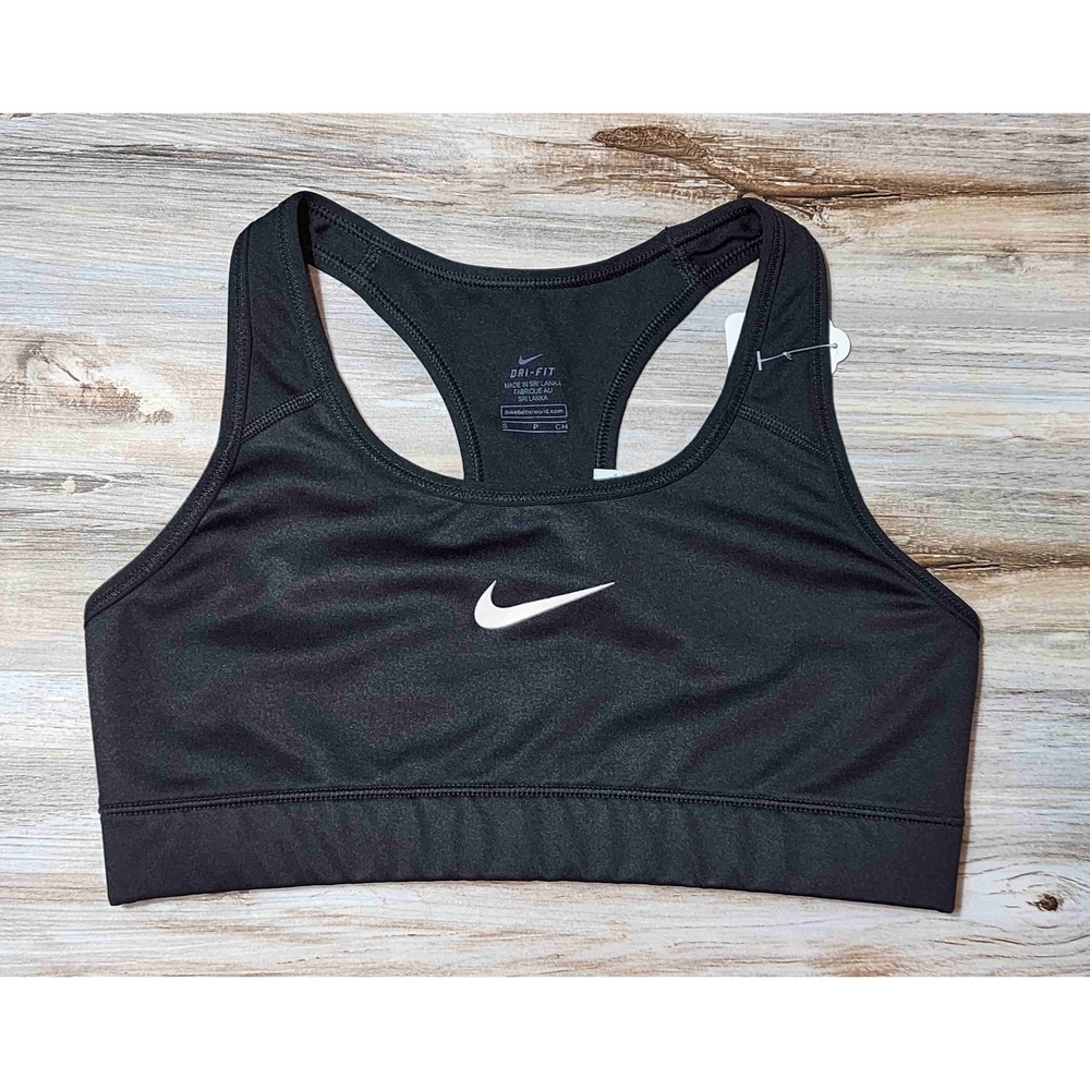 Nike Black Racerback Center Swoosh Sports Bra Small Medium Support Logo